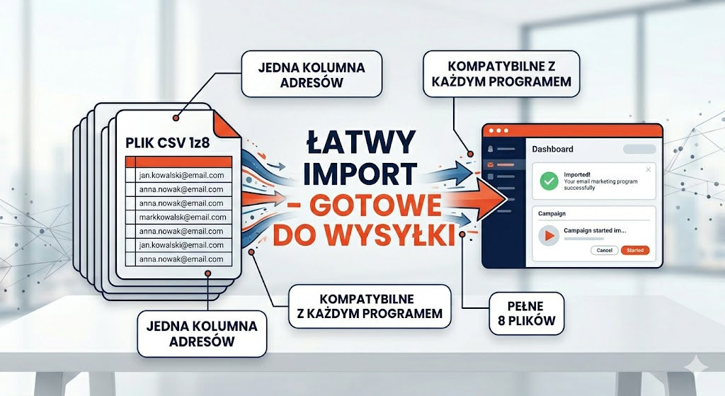 Baza Email Marketing CSV jedna kolumna latwy import do mailingow ready to send